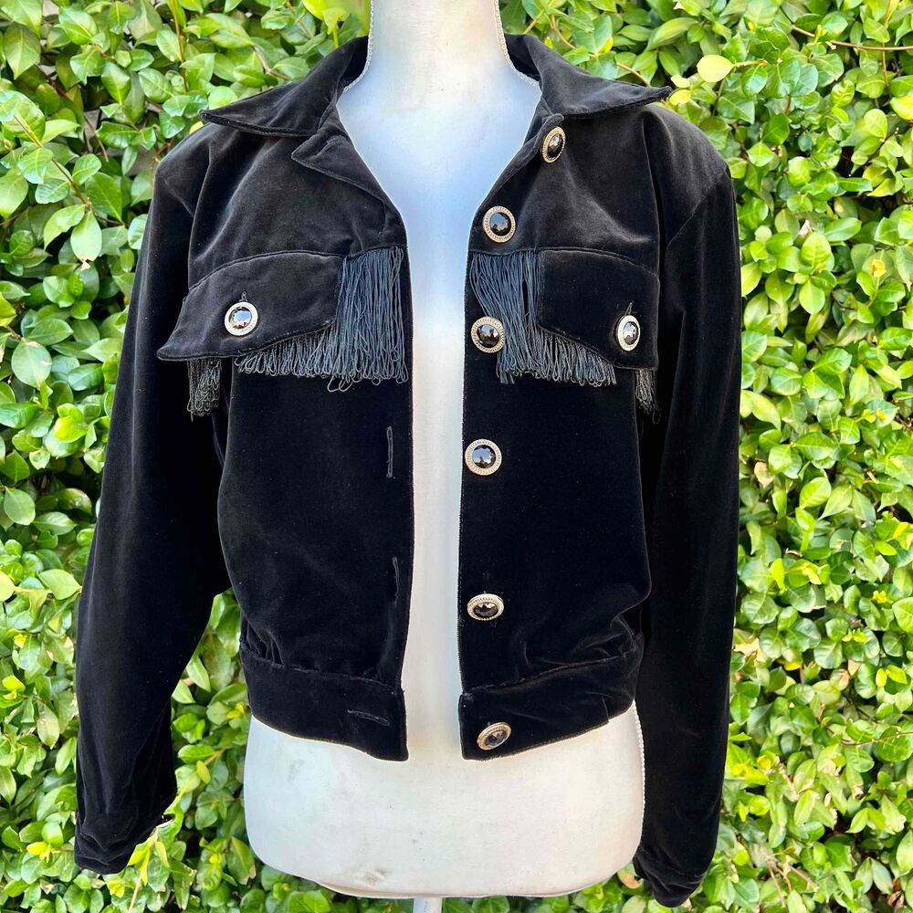 Vintage Black Velvet Fringe Jacket by Vintage